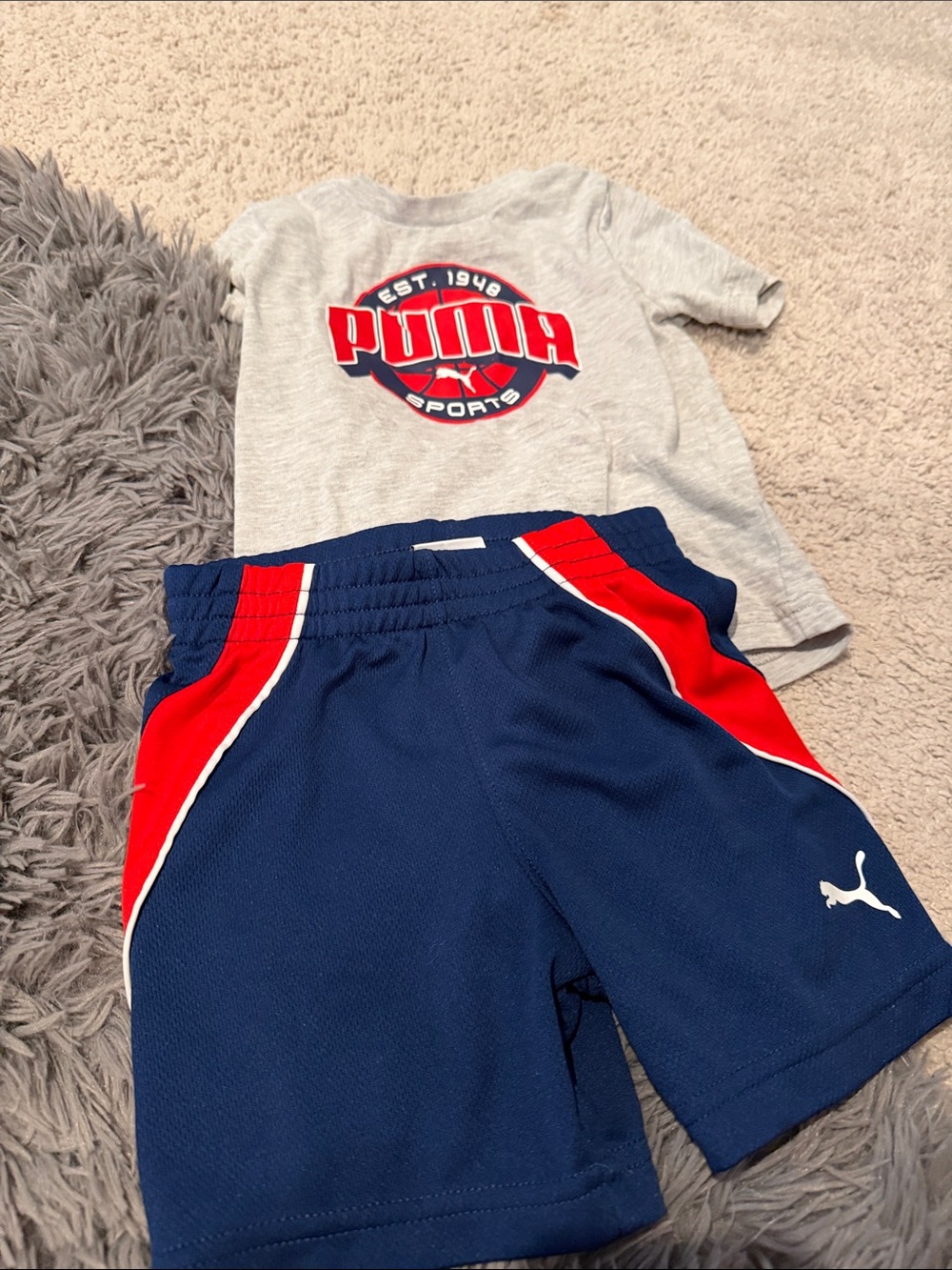 Puma Navy, Red & White Kids Athletic Shorts